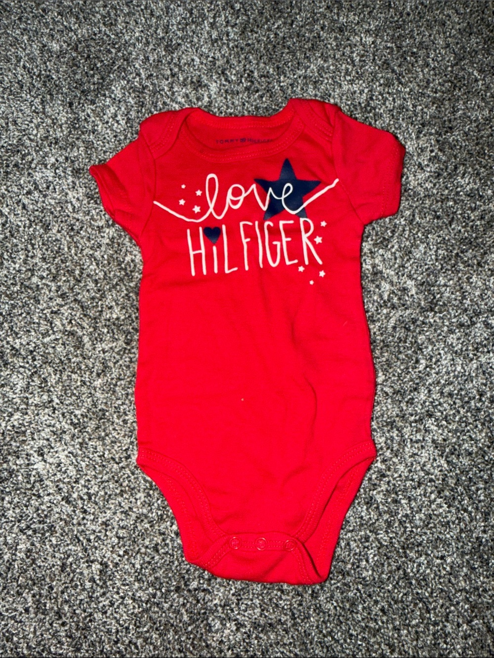 Tommy Hilfiger Red Baby One-Piece with 'Love Hilfiger' Graphic